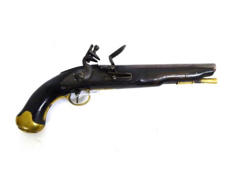 A Non-working Copy of a Flintlock Dragoon Pistol, with 23cm steel barrel, the lock plate with crowned GR within a double line