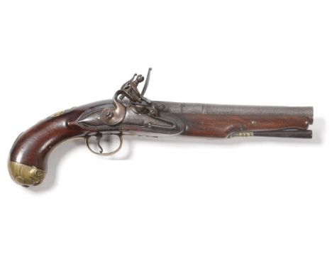 An 18th Century Flintlock Travelling Pistol by Ryland, the 19cm three stage steel barrel octagonal at the breech, with signed