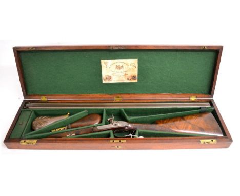 A 19th Century 16 Bore Side by Side Double Barrel Percussion Sporting Gun by William Rochester Pape, Newcastle on Tyne, with 