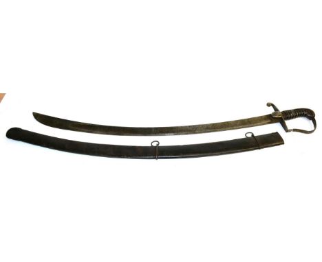 A George III 1796 Pattern Light Cavalry Officer's Sword, the 82.5cm single edge broad curved steel blade engraved with crowne