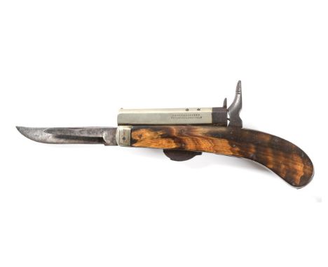 A 19th Century Unwin & Rodgers Combination Rimfire Knife Pistol, the 8.5cm nickel barrel with Birmingham proof marks, the lef
