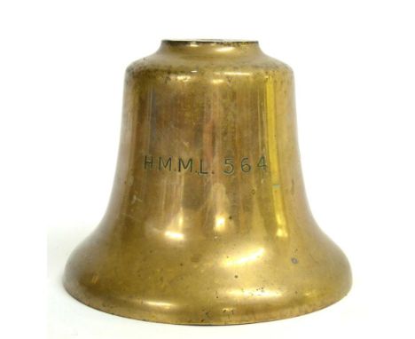 A Royal Navy H.M.M.L. (Her Majesty's Motor Launch) Brass Bell, stamped H.M.M.L. 564, lacking mounting and clapper, 16cm; Mili