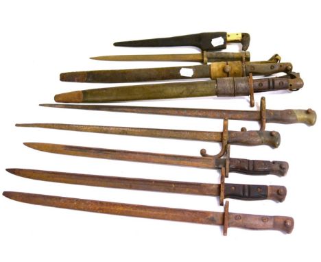 A Collection of Eight Various Bayonets, including two French Model 1874 Gras and three US 1917 by Remington, one with scabbar