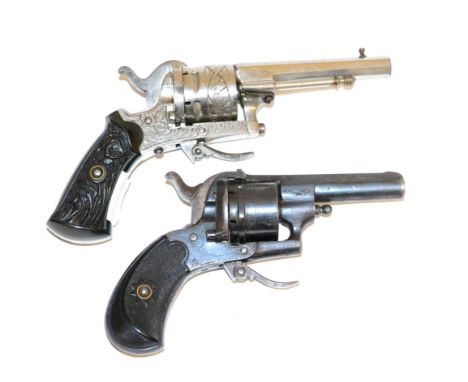 A 19th Century Belgian 7mm Pinfire Six Shot Revolver, with blued finish, with 6cm barrel, the cylinder stamped NEW ENGLISH PA