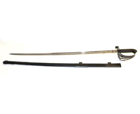 A Victorian Rifle Officer's Sword, the 82cm single edge fullered steel blade faintly etched with foliage and maker's mark for