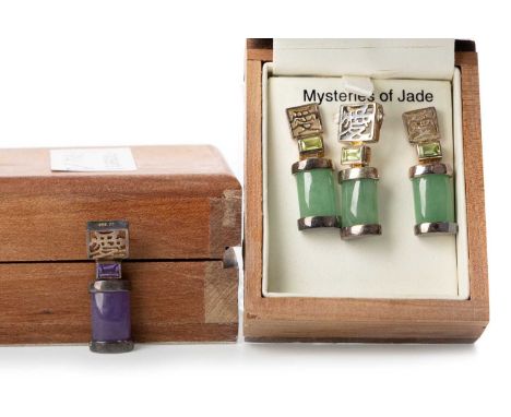GROUP OF CHINESE JADE PENDANTS, MID 20TH CENTURY all of rectangular form, each with silver mounts, marked 9253cm longQty: 4