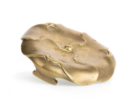 CHINESE BRONZE CENSER STAND, MING DYNASTY (1368 - 1644) modelled as a Lotus flower, raised on tripod feet, unmarked14cm diame