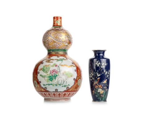 JAPANESE PORCELAIN DOUBLE GOURD VASE, ALONG WITH A JAPANESE CLOISONNE VASE each Meiji period (1868 - 1912), the double gourd 