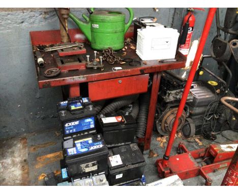 Metal work bench, with upstand, drawer and undershelf, plus fitted pillar drill, 1010mm x 650mm