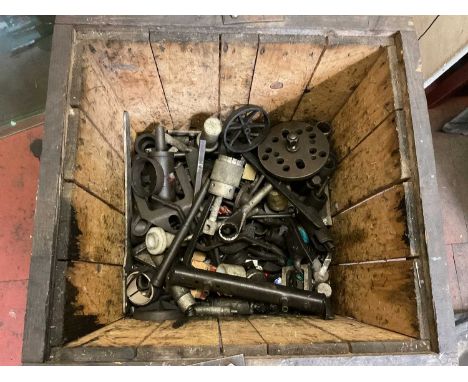 Large wooden containing a quantity of British Leyland era specialist tools, models unknown.