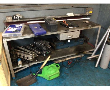 Metal work bench, with raise shelf, drawer and undershelf, 1820mm x 640mm