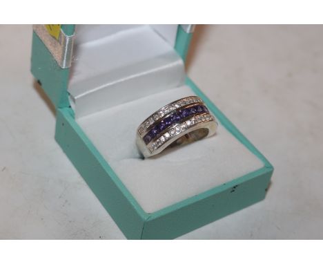 A Sterling silver amethyst and cubic zirconia set ring, ring size R, approx. 6.5gms