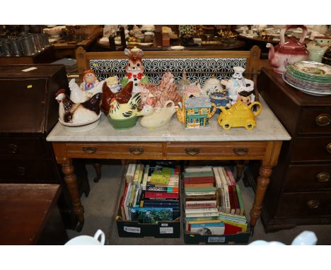 A Victorian marble and tile back washstand, fitted two drawers to frieze 