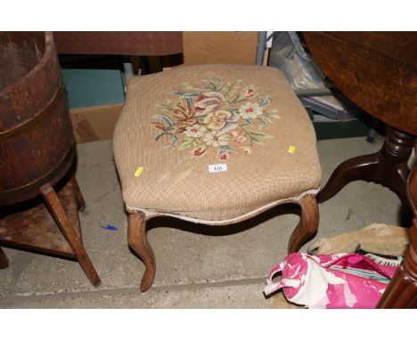 A 19th Century dressing table stool with needlework upholstery