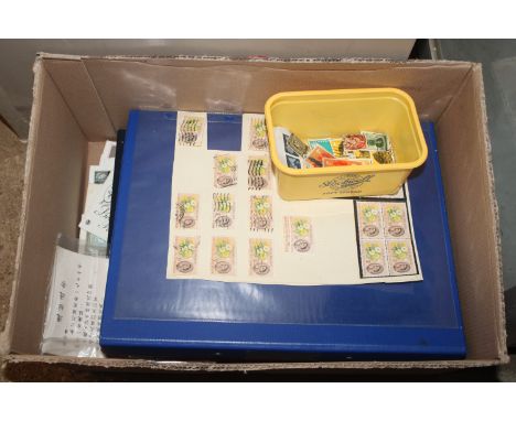 A box of stamp albums and loose First Day covers etc.