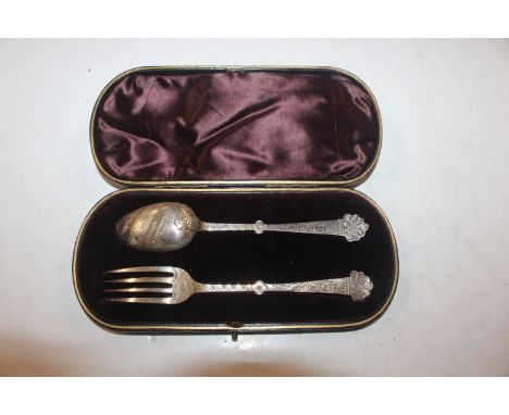 A cased silver fork and spoon