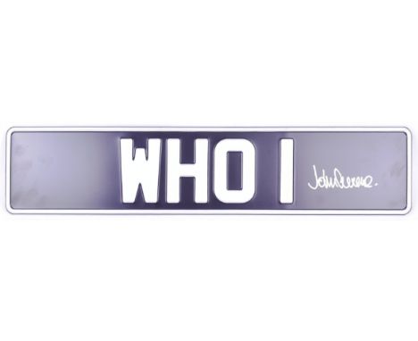 Doctor Who (TV Series) - John Levene (Sgt Benton) - autographed 1/1 scale prop replica number plate from Bessie, Dr Who's veh