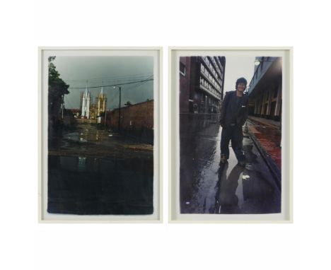 Jaime Avila (Colombian, b. 1966). Diptych of analog photographs with light installation titled "La Vida es una Paserela (Van 