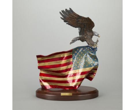 Lorenzo E. Ghilglieri (American, 1931-2020). Cold painted and patinated cast bronze sculpture titled "Flying Colors" depictin