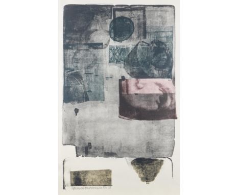 Robert Rauschenberg (American, 1925-2008). Lithograph in four colors with embossing on J. Whatman 1958 paper titled "Gamble" 