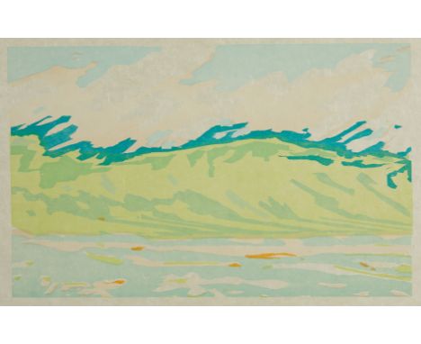 Suzanne Caporael (America, b. 1949). Woodcut on Torinoko Natural paper titled "Caviota" depicting a peaceful nature scene, 20
