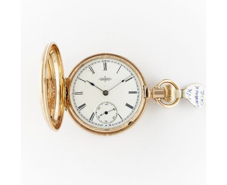 Elgin National Watch Company, United States. Gold filled pocket watch in hunter case with engraved foliate and floral details