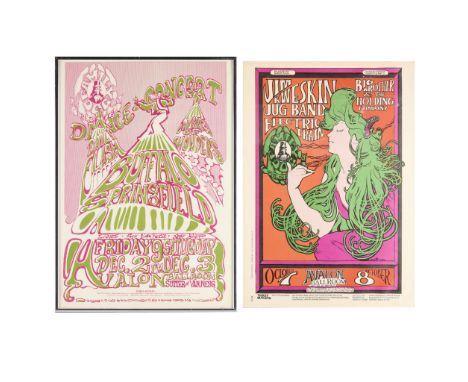 Group of two vintage concert posters promoted by Family Dog at the Avalon Ballroom including:One designed by Tom Glass for Bu