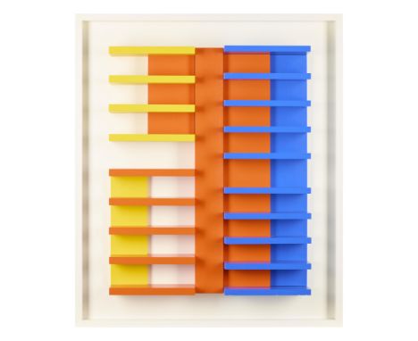 Charles Biederman, born Karel Joseph Biederman (American, 1906-2004). Painted wood wall sculpture titled "Work No. 10, USA, 1