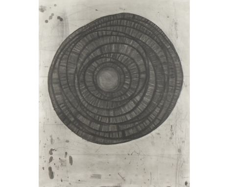 Terry Winters (American, b. 1949). Etching on paper depicting a circular form against a soft-gray background, 1988. Pencil si