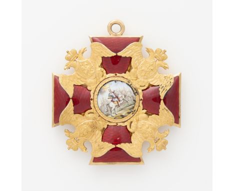 Imperial Order of Saint Alexander Nevsky, circa 1820-1830, by Emanuel Pannasch. Sash badge in gold and enamel, in the form of