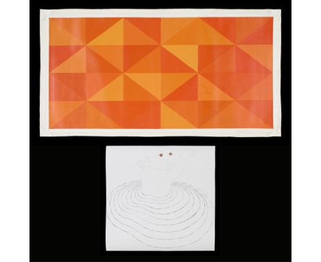 Monica Giron (Argentine, b. 1959). Pair of artworks titled "Nacer Igual - Naranja" including:One orange geometric oil on canv