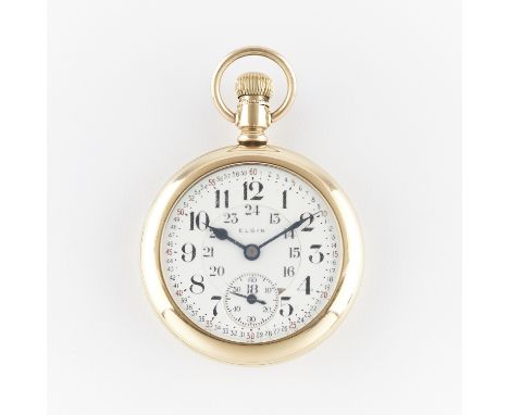 Elgin National Watch Co, United Stated. One Father Time pocket watch. 14k yellow gold open face case. White dial marked Elgin