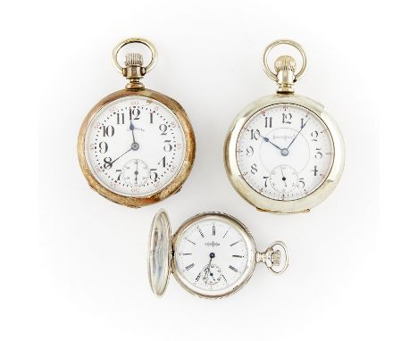 Group of three pocket watches in sterling, coin silver and silverode. Including:One hunter pocket watch in sterling silver ca