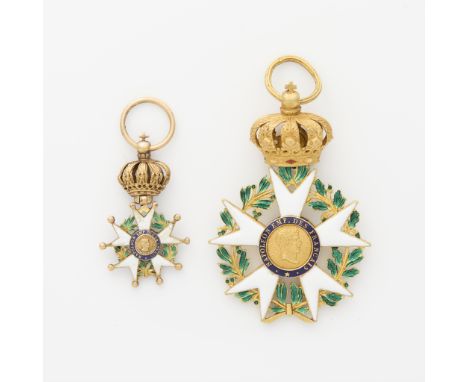 Two French National Legion of Honor (legion d'honneur) medals.The larger a gold French Legion of Honor Medal, Napoleonic, 180