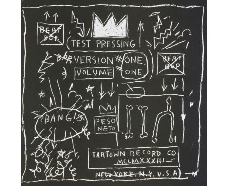 After Jean-Michel Basquiat (American, 1960-1988). Lithograph on paper titled "Beat Bop" depicting a composition with Basquiat