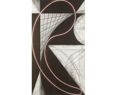 John Newman (American, b. 1952). Color etching, soft-ground etching, aquatint, and drypoint on paper titled "Two Pulls" depic
