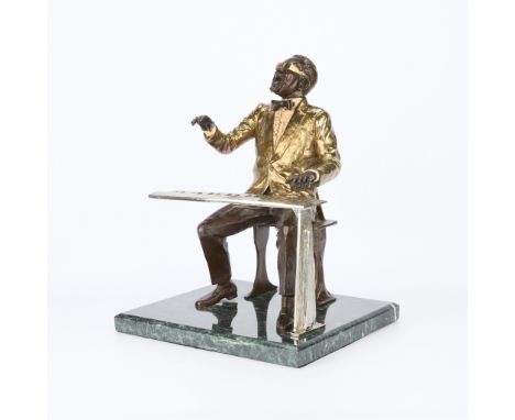 Edward Dwight (American, b. 1933). Bronze sculpture with pigment titled "Ray Charles" depicting the titular, iconic jazz musi
