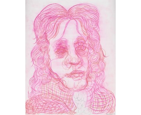 Jose Lerma (Spanish/Puerto Rican, b. 1971). Pastel on paper drawing titled "St. Just in Red" depicting a portrait of a man wi