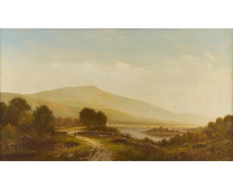 Charles Wilson Knapp (American, 1823-1900). Oil on canvas landscape painting depicting an idyllic painting of a landscape wit