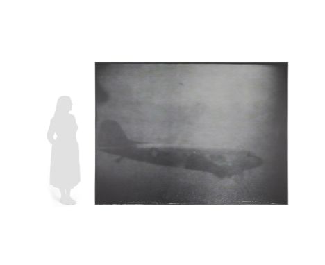 Large print on canvas depicting an airplane.Sight; height: 70 1/2 in x width: 95 1/4 in. Framed; height: 71 in x width: 95 3/