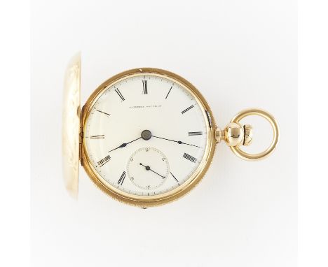 Elgin National Watch Co., United States. One HH Taylor key wind hunter pocket watch with white dial with Roman numerals and s