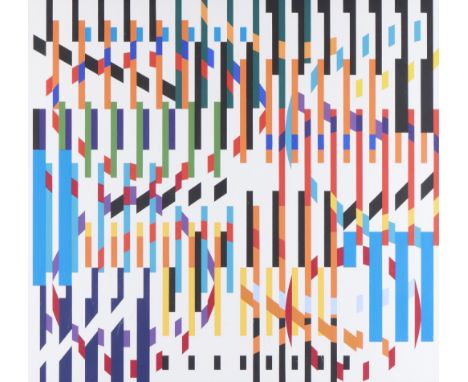 Yaacov Agam (Israeli, b. 1928). Silkscreen on paper print titled "Integration" depicting a circular forms intersected by para