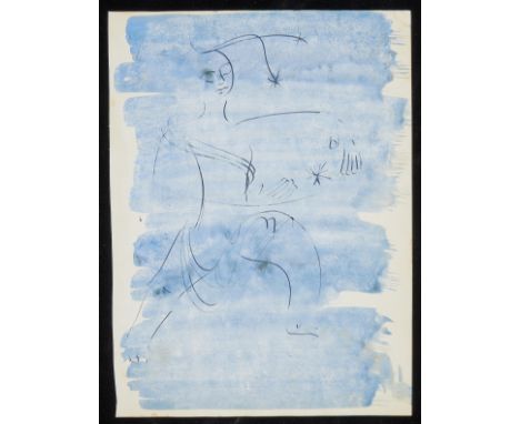Irene Rice Pereira (American, 1902-1971). Ink and pigment drawing depicting a figure dancing or leaping with a star. Against 