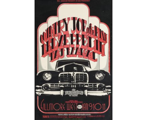 Early concert poster for Led Zeppelin's first U.S. tour and first appearance in San Francisco at the Fillmore West. The conce