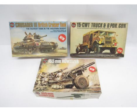 Three Airfix military vehicle plastic model kits to include 1:35 scale 08367-4 15-CWT Truck &amp; 6 Pdr Gun and 07367-6 155mm
