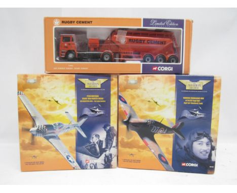 Two boxed Corgi The Aviation Archive 'Flying Aces' 1:72 scale diecast model military aeroplanes to include 49102 Hawker Hurri