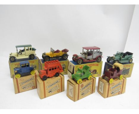 Four boxed early issue Matchbox Models Of Yesteryear diecast model cars to include Y3 1910 Benz Limousine, Y7 1912 Rolls Royc