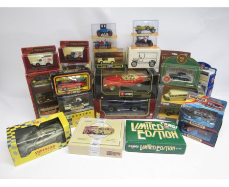 Assorted boxed diecast model vehicles and sets including Burago 1:18 scale Jaguar E Cabriolet (1961, Road Legends 1:18 Collec