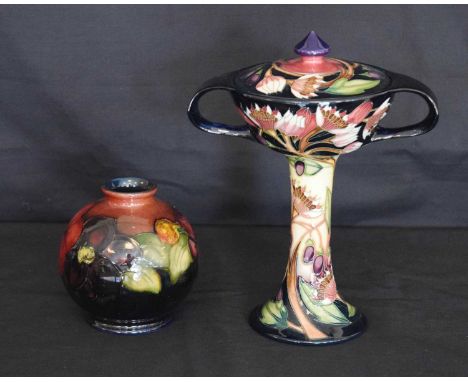 Moorcroft - Walter Moorcroft flambé vase in the 'Clematis' pattern, together with a Collectors' Club bonbonierre and cover de