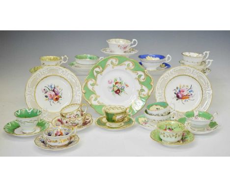 Pair of 19th century pate sur pate border plates, probably Ridgway or Coalport, each painted with floral spray, together with